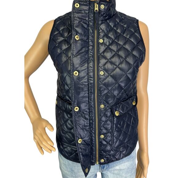 J. Crew Shiny Quilted Field Puffer Down Vest Navy Blue E1014 Petite Size PXS - Picture 12 of 15